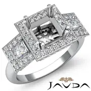 Circa Halo Three Stone Diamond Engagement Round Princess Semi Mount Ring 2Ctw