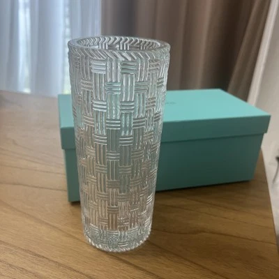 Tiffany & Co Glass Basket Weave 8" Vase Made In Germany WITH ORIGINAL BOX