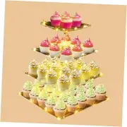 4 Tier Acrylic Cupcake Stand with Gold LED String Lights, Square Tower Cupcake