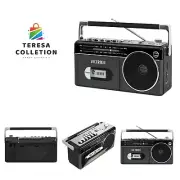 Mini Bluetooth Boombox with Cassette Player, Recorder and Am/FM Radio, Grey