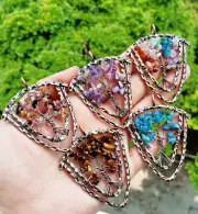 5pcs Amethyst Vary stone Tree of life Pendants Chakra Reiki Healing Amulet