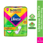 LIBRESSE Big Value Pack Slim Fit 24cm Non Wings - for Regular Flow (3 X 20 pads)