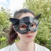 Black Cat Mask Animal with Whiskers Delicate Masquerade Mask for Show Cosplay