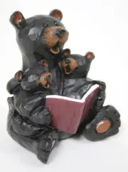 Whimsical Reading Bear with Cubs Figurine Indoor Home Decor