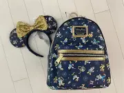 Disney World 50th Anniversary Loungefly Backpack + Ears Bag Mickey & Friends D