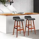 Set of 2 Sliva Bar Stools Comfortable PU Leather Wood Wave Style Bar Stool