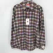 Robert Graham Dhow Freshly Laundered plaid cotton shirt purple green new Large