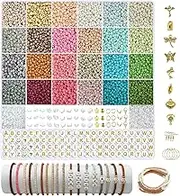 Seed Beads for Bracelets Making Kit, 3mm Seed Beads 12000 Pcs for Jewelry Making Kit with Spacer Beads Cute Charms and Elastic Strings