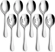 Hiware 8 Pack Stainless Steel Serving Spoons Set Includes 4 Serving Spoons and 4 Slotted Serving Spoons, Buffet Serving Utensils - Mirror Polished, Dishwasher Safe