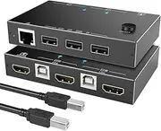 KVM Switch 1 Monitors 2 Computers 4K@60Hz 2 Port HDMI USB 2.0 Keyboard Mouse Switcher Support 100Mbps Over Ethernet Cat 5e/6/7 Switch