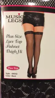 Music Legs Plus Queen Size Lace Top Fishnet Thigh Highs Black