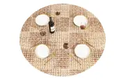 Waterproof Wipeable Elastic Edge Round PVC Table Cloth Oilcloth Print Tablecloth Table Cover for Kitchen-Weaving Style
