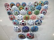 20 Mix Vintage Look Flower Assorted Ceramic Knobs Door Handle Cabinet Drawer Cupboard Pull (Flat)