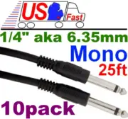 Lot10 25ft Mono1/4"Male~M Guitar/Amp/Microphone/PA Patch/Cable/Cord/Wire,6.3mm{-
