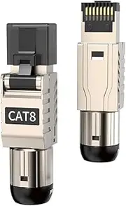 ZOERAX RJ45 Connectors Tool Free Cat 8, Cat8 Field Termination Plug Shielded RJ45 Modular Plugs for 2000MHz 2GHz 40G Double Shielded Solid LAN Cable 22AWG-24AWG, 2-Pack