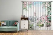 3D Pink Balcony Eiffel Tower RAING243 Window Photo Curtain Fabric Quality Honey