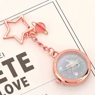 機械錶 護士錶 卡通清晰數字玫瑰金懷錶鑰匙扣掛錶學生考試用石英男女手錶護士錶『wl1110』