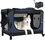 30IN Soft Collapsible Dog Crate W Detachable Wheels, Rolling Travel Dog Crate fo