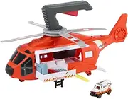 [Matchbox] Toy Car & Playset, 16-in Large-Scale Helicopter Transforms into Rescue Station, Kid-Powered Propeller, with 1:64 Scale Die-Cast Ambulance