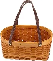 MERRYHAPY Handheld Woven Basket PU Storage Container for Fruits Vegetables and Picnic Essentials Rustic Style Food Carrying Basket for Outdoor Gatherings and Home Decor