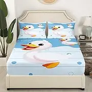 Feelyou Cartoon Duck Bedding Set Cute Farmhouse Animal Fitted Sheet for Kids Boys Girls Lovely Natural Themed Fitted Sheets White Duck Deep Pocket Mattress Twin Size,No Flat Sheet