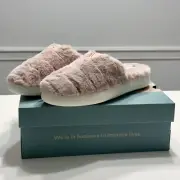 Toms Slippers Womens 8.5 Alpargata Mallow Mule Fluff Clogs Pink Faux Fur Comfort