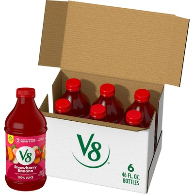 V8 Blends 100% Juice Strawberry Banana Juice, 46 Fl Oz Bottle (Case of 6)