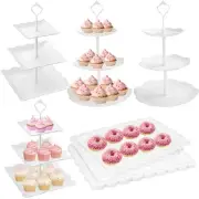 10 Pcs Cake Stand White Plastic Dessert Table Stand Set 4 Pcs 3 Tired Cupcake...