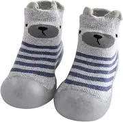 [Generic] Big Kid Slipper Kids Toddler Baby Boys Girls Solid Warm Knit Soft Sole Rubber Shoe Slipper Stocking Soft Shoes Fun Slippers Boys Grey