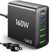 160W Fast USB Charger for Multiple Devices, 6-in-1 Charging Station with USB-...