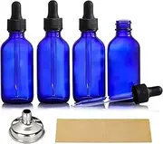 AOZITA 4 Pack, 2 oz Blue Dropper Bottles with Funnel & Labels - 60ml Thick Dark Blue Glass Tincture Bottles - Leakproof for Essential Oils, Personal Care & Beauty