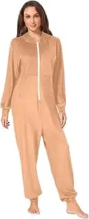 [ODAWA] Champagne Yellow Adult Onesies Pajamas Hooded Unisex Jumpsuit One-Piece Pajama Jumpsuits for Men and Women