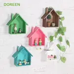 DOREEN 小戶型置物架懷舊小屋造型木質壁架浮動置物架精緻壁掛式耐用掛架兒童房