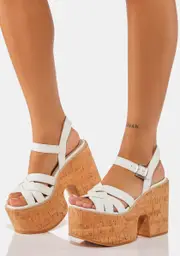 [ROC Boots Australia] White Paige Cork Platform Sandals