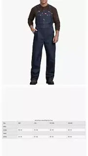 Dickies Men's Bib Overall 44W x 30L, Indigo Rigid New With Tag