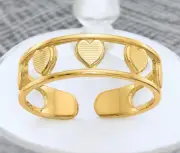 14k Yellow Gold Solid Textured Hearts Toe Ring - Adjustable Gold Toe Rings for
