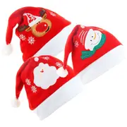 3Pcs Christmas Hat Flannel Embroidered Cartoon Christmas Hat