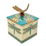 Singa Brass & Ceramic Porcelain Dragonfly Trinket Box