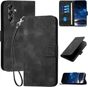 Case for Samsung Galaxy A15 5g 6.5", Samsung A15 Walle Case with Wrist Strap & Magnetic Clasp, PU Leather A15 Phone Cover with Card Holder/Slot Stand Flip Folio Soft Shell Book Cover, Black