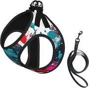 Abstract Paint Splashes print Dog Harness and Leash Set, Reflective Adjustable Puppy Vest for Small Medium Large Dogs, Cats