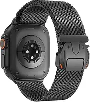 WINGLE Milanese Mesh Loop for Apple Watch Band Ultra 2 Band 49mm 46mm 45mm 44mm Men Women, Designer Parachute-Style Buckle Stainless Steel Metal Mesh Loop for iWatch Ultra Series SE 10 9 8 7 6 5 4 3