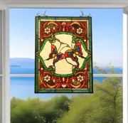 Handcrafted Floral Butterfly Stained Glass Suncatcher Window Panel 17x24in