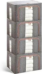 [DAWNTREES] 4 Pack Clothes Storage Box,100L,60×42×40cm Large Clothes Storage Bins with Handles,Storage Containers for Organizing Bedroom. (Grey)