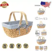 Elegant Vintage Wicker Basket with Wooden Handle - Ideal for Outdoor Adventures