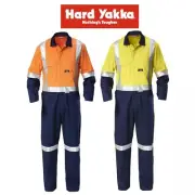 Mens Hard Yakka Hi-Vis Taped Cotton Safety Coverall Overalls Workwear Y00262
