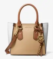MICHAEL KORS NWT Women's KRIS Med Leather Satchel/Xbody Peanut Multi MSRP $358