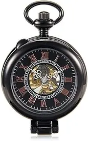 [QRDYL] Pocket Watch,Vintage Lens Flip Hollow Mechanical Pocket Watch Mechanical Watch Creative Glass Retro Smooth Mechanical Watch for Men Women