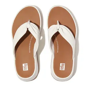 【fitflop】F-MODE 皮革扭紋厚底夾脚涼鞋-都會白