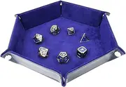Dice Tray Metal Dice Rolling Tray for RPG DND Table Games, Dice Holder Storage Box, Double Sided Folding Rectangle PU Leather and Velvet (Oxford Blue)