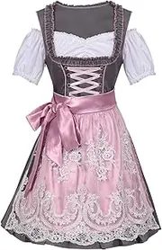 [Generic] Womens Oktoberfest Dress - Pink Apron German Bavarian Dress Authentic U-neck Dirndl Dresses,Bavarian Dress 1set For Oktoberfest Carnival